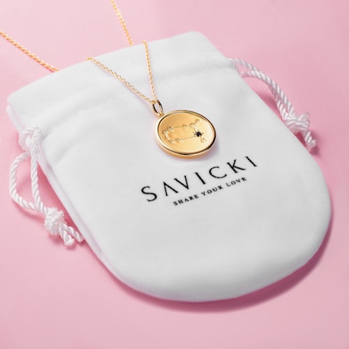 Naszyjnik znak zodiaku bliźnięta Savicki: srebrny pozłacany, czarny diament